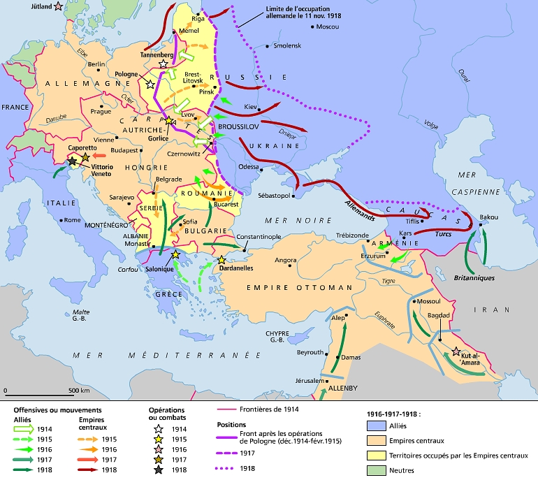 Les fronts d'Europe et du Moyen-Orient