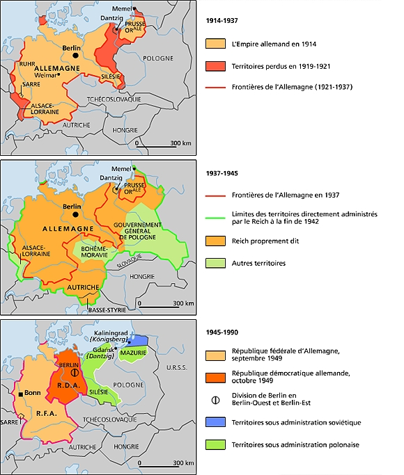 Les frontières allemandes, 1914-1990