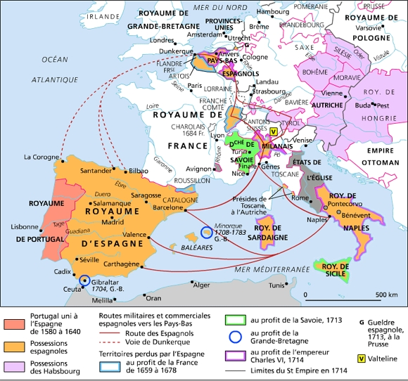 Les possessions espagnoles en Europe jusqu'en 1714