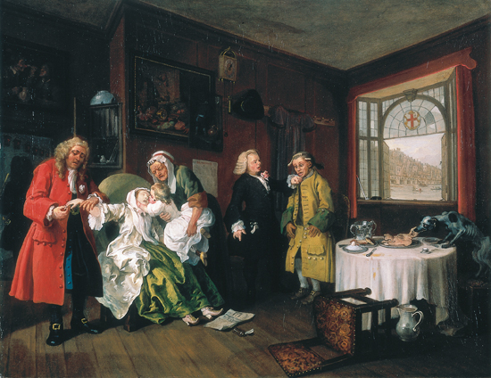 William Hogarth, le Mariage à la mode : la mort de la comtesse