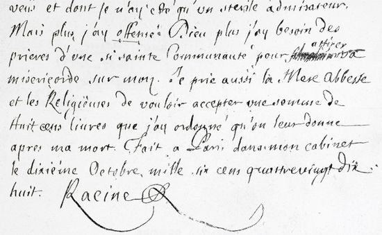 Autographe de Jean Racine