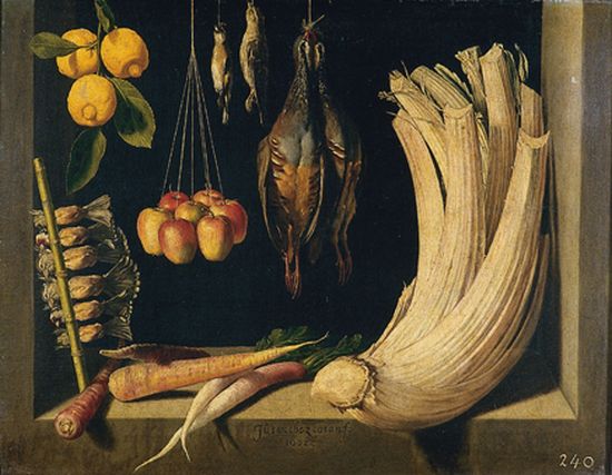 Juan Sánchez Cotán, Nature morte au gibier, légumes et fruits Juan Sánchez Cotán, Nature morte au gibier, légumes et fruits