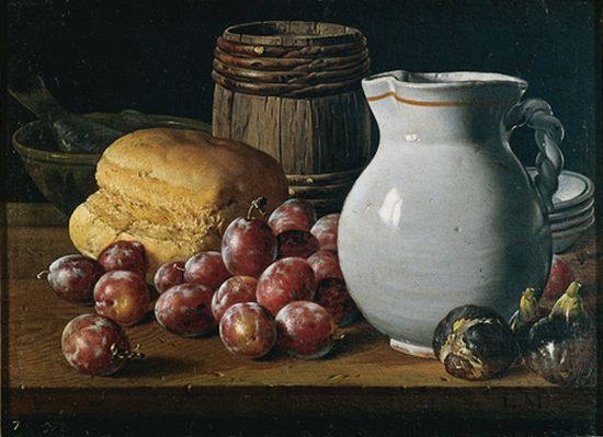 Luis Meléndez, Nature morte aux prunes, figues, pain et récipients Luis Meléndez, Nature morte aux prunes, figues, pain et récipients