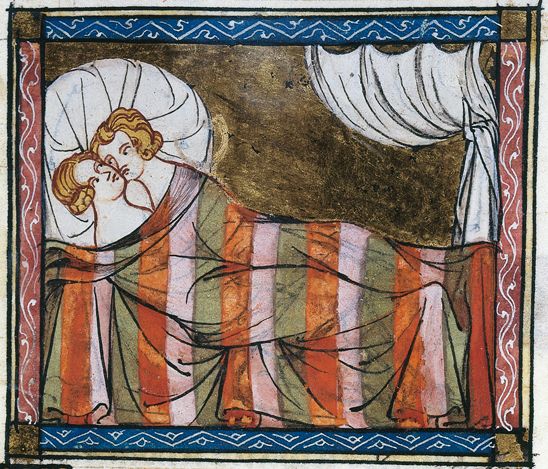 Roman de la Rose : amants dans un lit