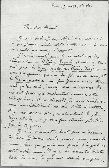 Émile Zola, lettre à Édouard Manet