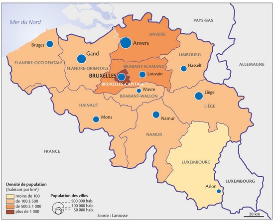 Belgique, la densité de la population par province