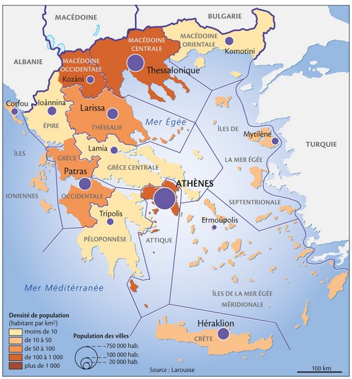 La densité de la population en Grèce