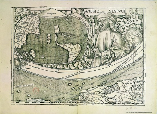 Carte de l'Amérique de Waldseemüller, 1507. Carte de l'Amérique de Waldseemüller, 1507.