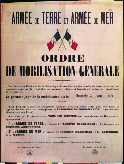 Ordre de mobilisation générale, 2 août 1914